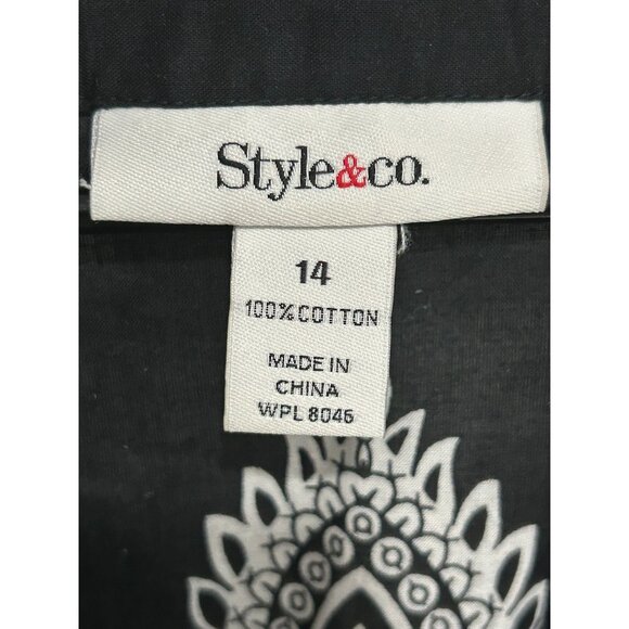 Style & Co Floral Paisley V-Neck Tunic Top Black White Sz 14 Studded Bohemian - Picture 5 of 9